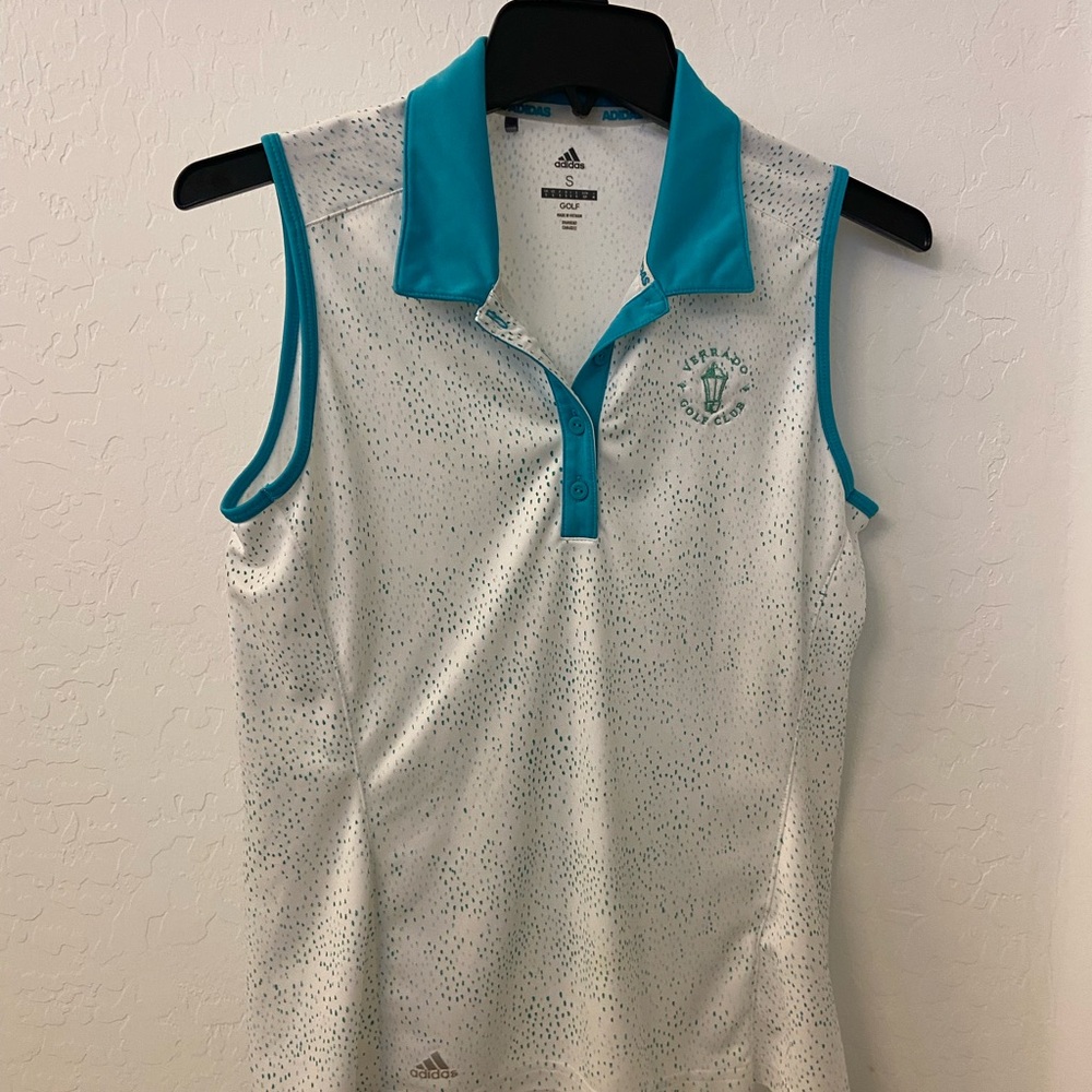 Adidas White and Teal Golf Polo